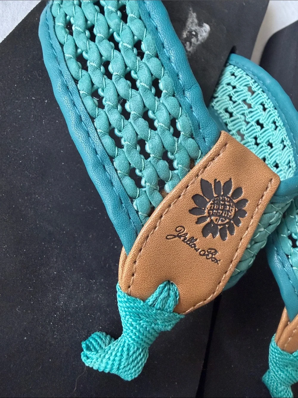 Yellow Box Teal Woven Thong Sandals with Tan Accent - Picture 4 of 13